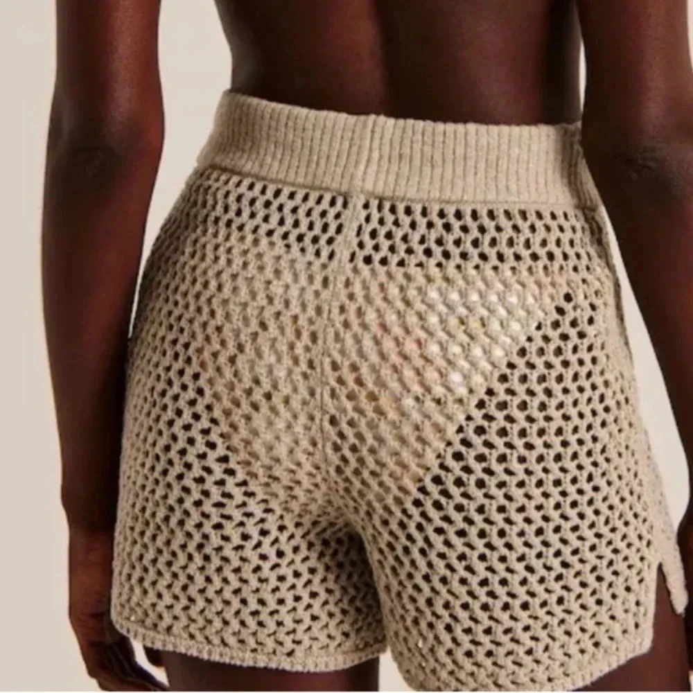 ABERCROMBIE & FITCH Crochet Knit Beachy Shorts Swim Cover Up‎ Neutral Summer XS